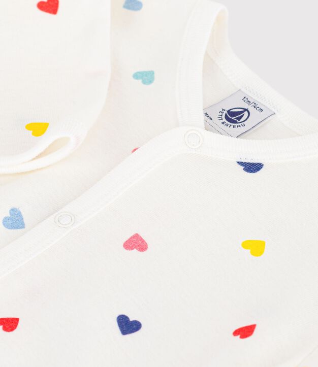 Pyjama b&eacute;b&eacute; en coton sans pieds imprim&eacute; c&oelig;urs blanc/multicouleur