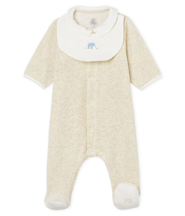 Dors-bien et bavoir b&eacute;b&eacute; mixte en velours de coton beige