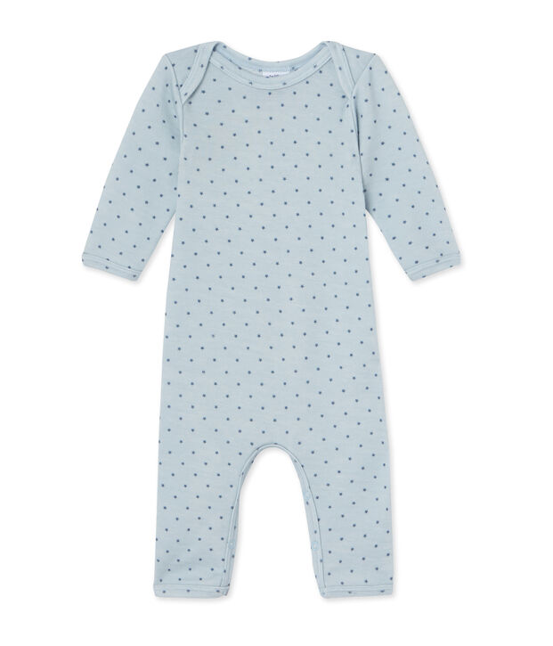 Combinaison courte b&eacute;b&eacute; gar&ccedil;on en laine et coton bleu/gris