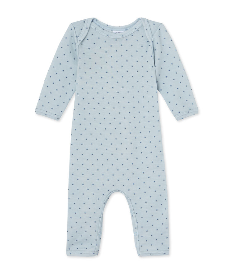 Combinaison courte b&eacute;b&eacute; gar&ccedil;on en laine et coton bleu FRAICHEUR/gris TEMPETE