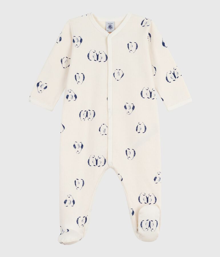 Pyjama b&eacute;b&eacute; en molleton gratt&eacute; avec col p&eacute;tale imprim&eacute; fleuri &eacute;cru/multicouleur