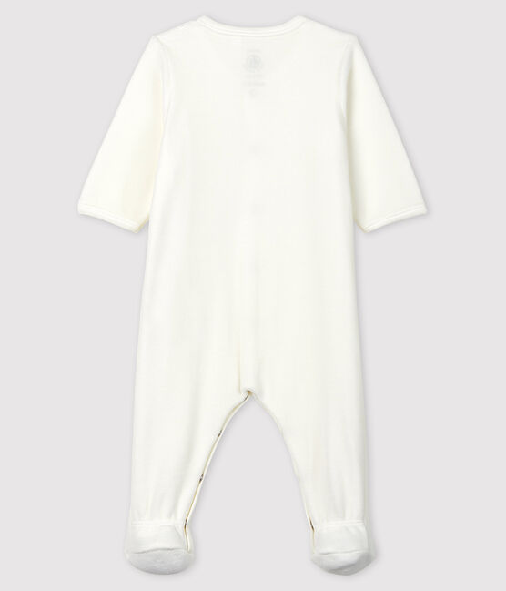 Dors-bien blanc en velours de coton biologique sérigraphie Petit Bateau blanc MARSHMALLOW/beige PERLIN
