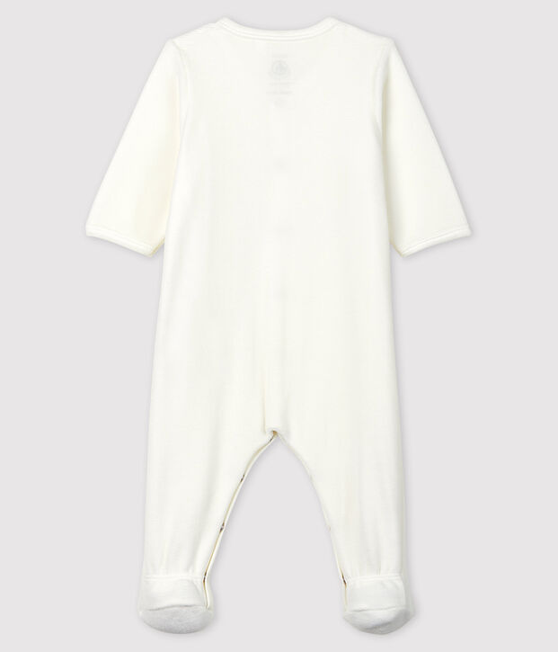 Dors-bien blanc en velours de coton biologique s&eacute;rigraphie Petit Bateau blanc/gris