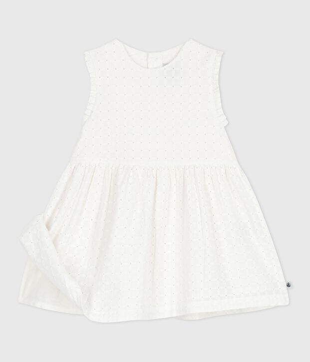 Robe blanche b&eacute;b&eacute; en coton broderie anglaise sans manches blanc