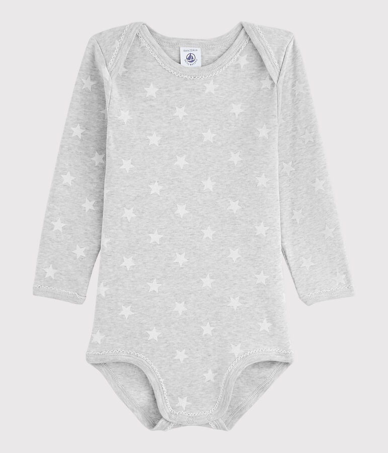 Body manches longues b&eacute;b&eacute; fille gris BELUGA/blanc MARSHMALLOW