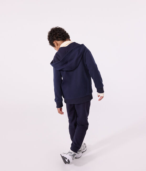 Sweatshirt zippé à capuche enfant en coton uni bleu SMOKING