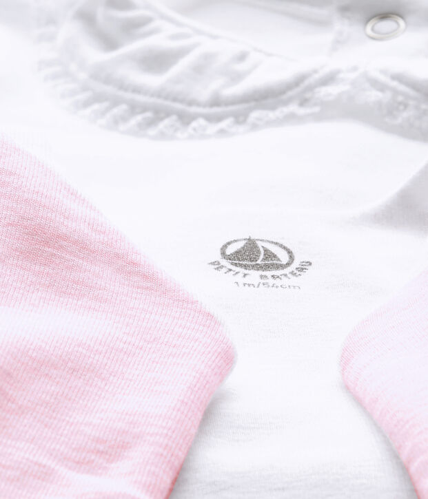 Ensemble b&eacute;b&eacute; fille 3 pi&egrave;ces blanc/rose