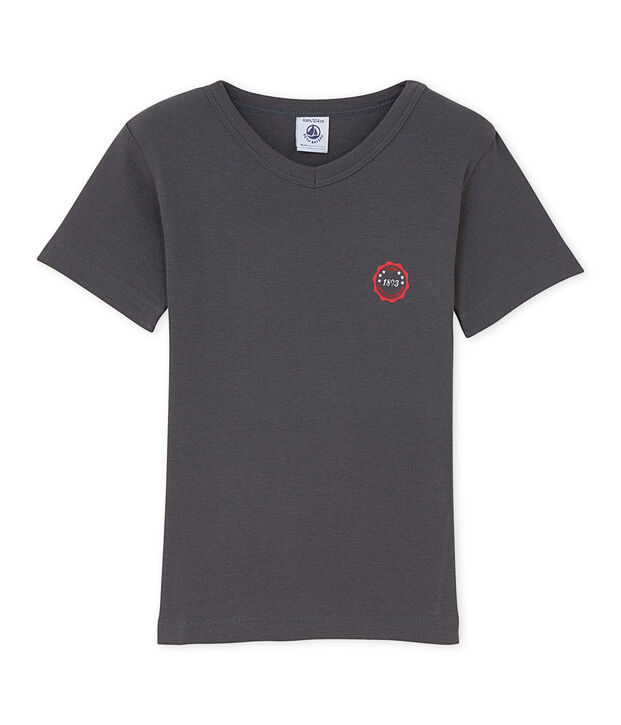 T-shirt gar&ccedil;on col V &agrave; motif gris Maki