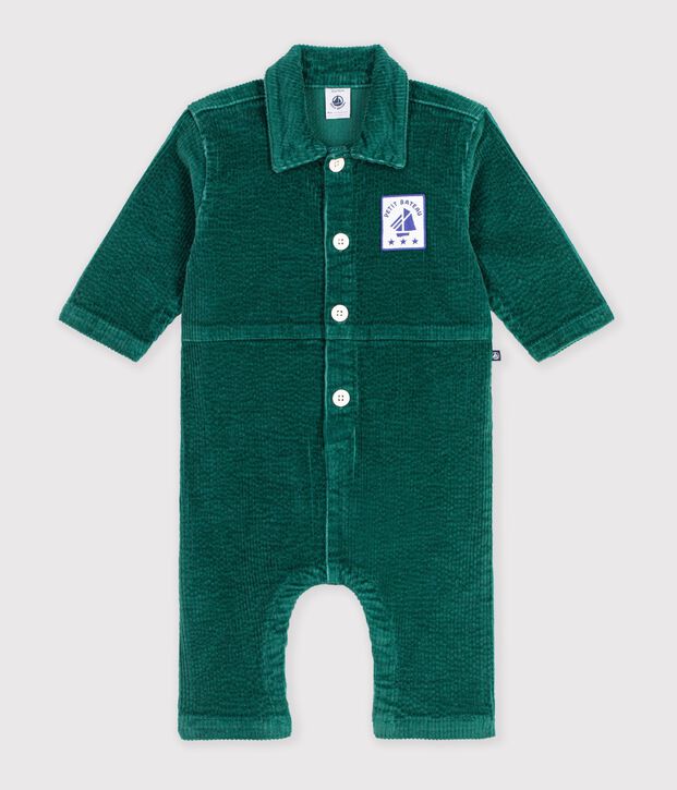 Combinaison longue b&eacute;b&eacute; en velours uni vert