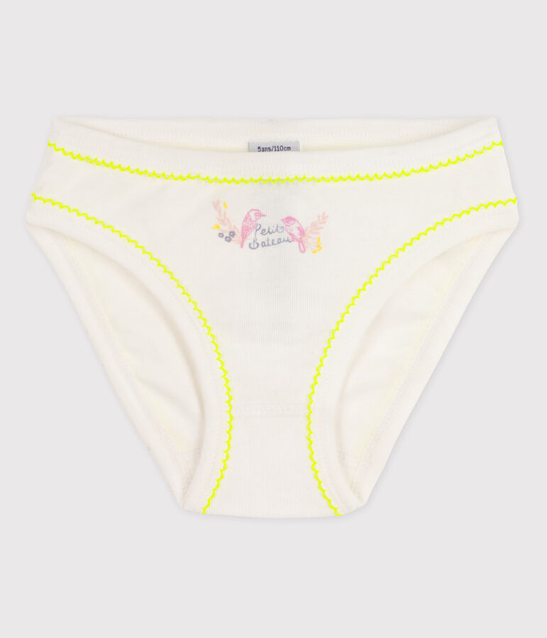 Culotte petite fille en coton blanc ECUME/ JAUNE