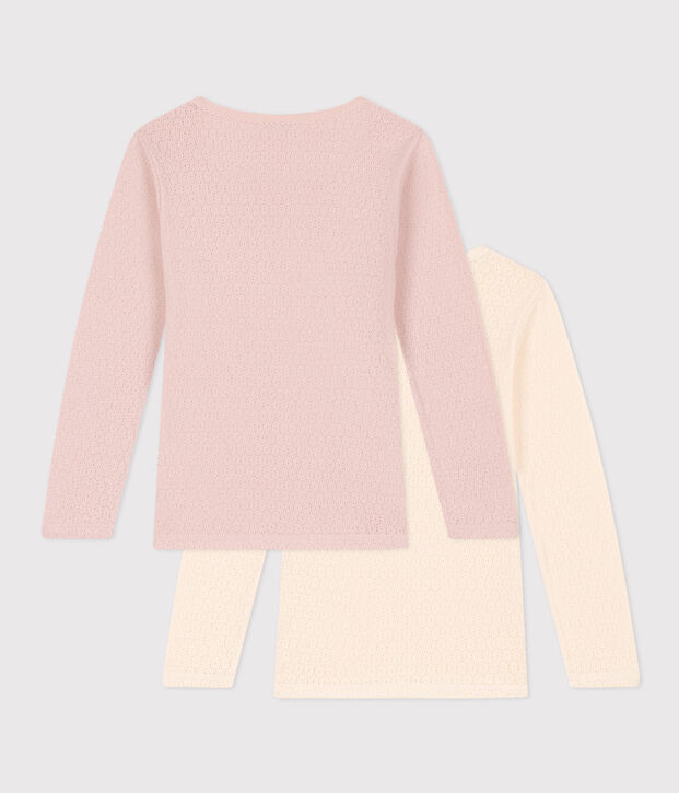 Lot de 2 tee shirts manches longues en coton ajour&eacute; petite fille multicouleur