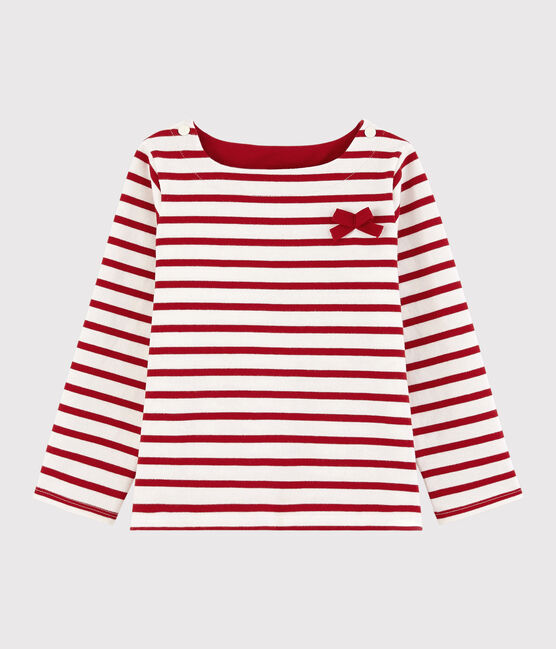 Marinière en jersey enfant fille blanc MARSHMALLOW/rouge TERKUIT