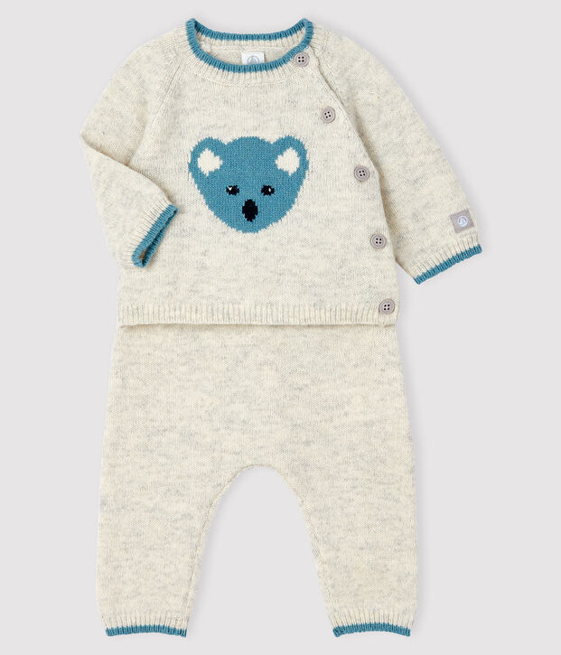 Ensemble 2 pi&egrave;ces jacquard b&eacute;b&eacute; en tricot gris chin&eacute; clair