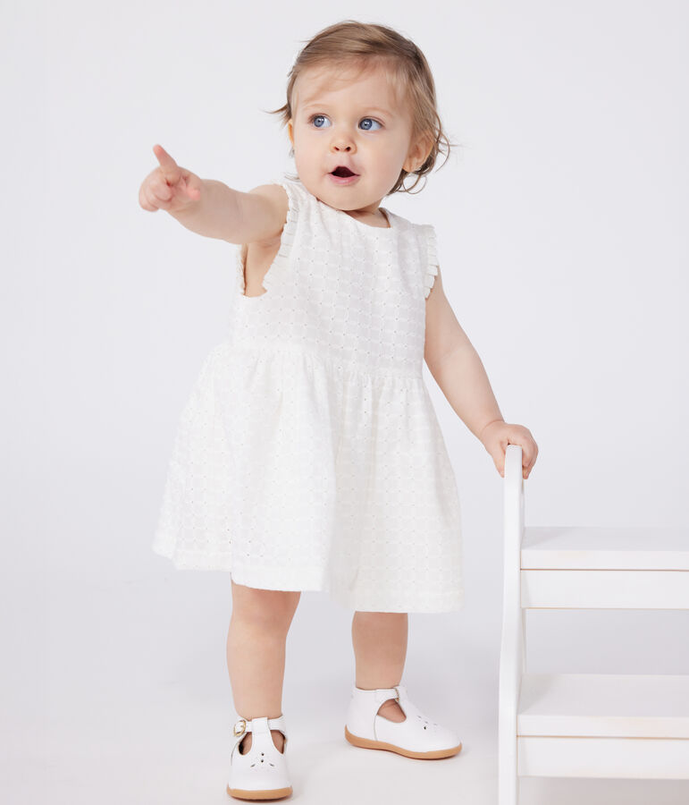 Robe blanche b&eacute;b&eacute; en coton broderie anglaise sans manches blanc MARSHMALLOW
