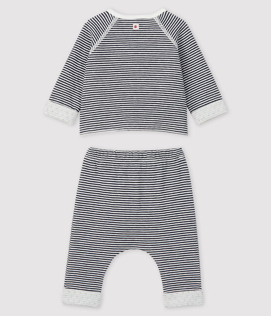 Ensemble 3 pièces bébé en tubique bleu SMOKING/blanc MARSHMALLOW