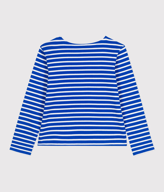 Marinière femme en coton manches longues bleu PERSE/blanc MARSHMALLOW