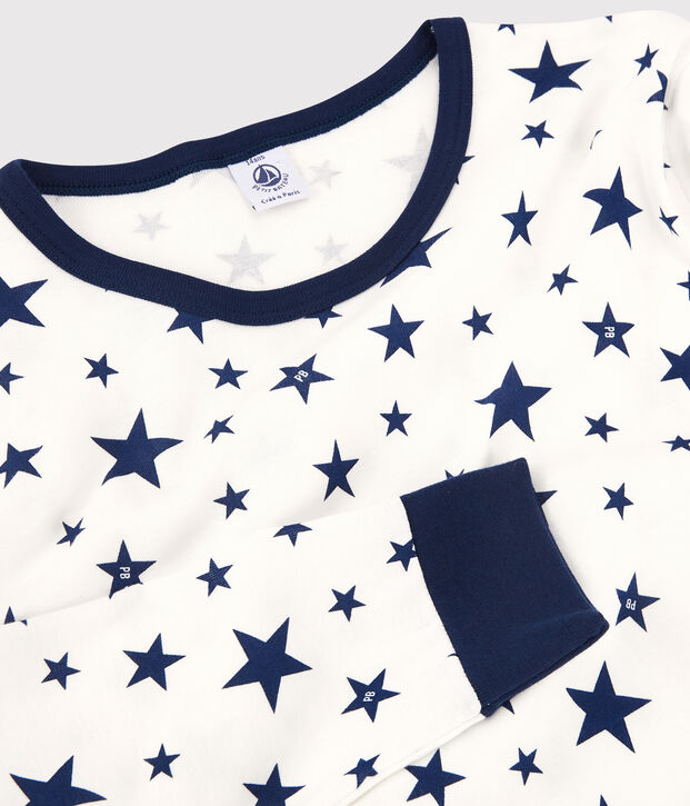 Pyjama &eacute;toiles gar&ccedil;on/fille en coton blanc/bleu