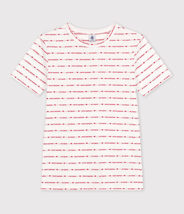 Tee-shirt L'ICONIQUE col rond en coton bio Femme blanc/rouge