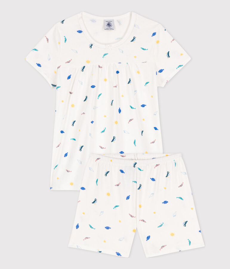 Pyjacourt animaux marins en coton petite fille blanc MARSHMALLOW/blanc MULTICO