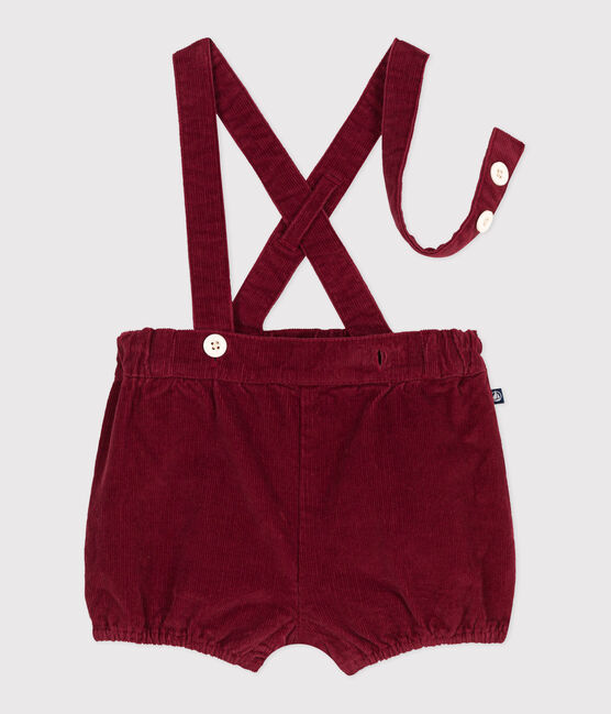 Short à bretelles bébé en velours uni AMARANTE