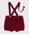 Short à bretelles bébé en velours uni AMARANTE