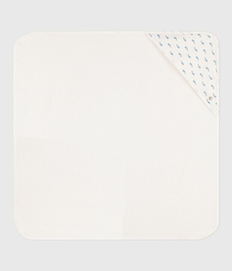 Carr&eacute; de bain b&eacute;b&eacute; en coton blanc/bleu