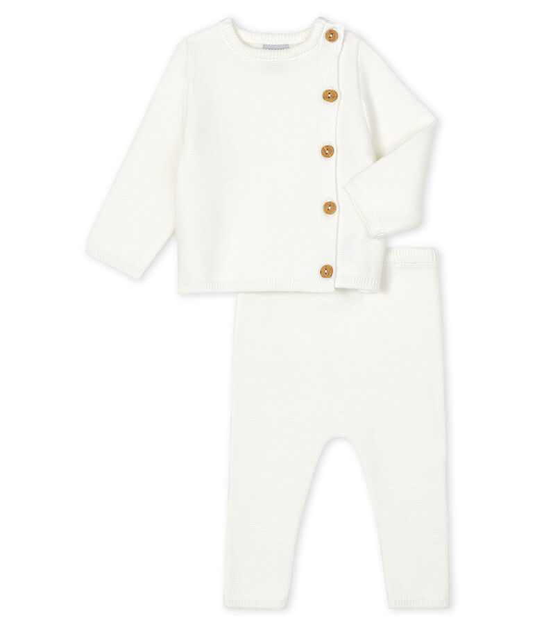 Ensemble deux pi&egrave;ces blanc b&eacute;b&eacute; en tricot blanc MARSHMALLOW