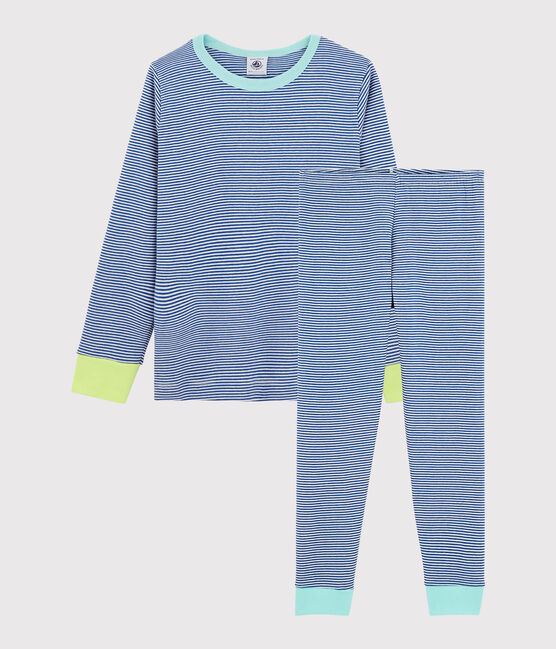 Pyjama petit garçon en côte bleu PABLITO/blanc MARSHMALLOW