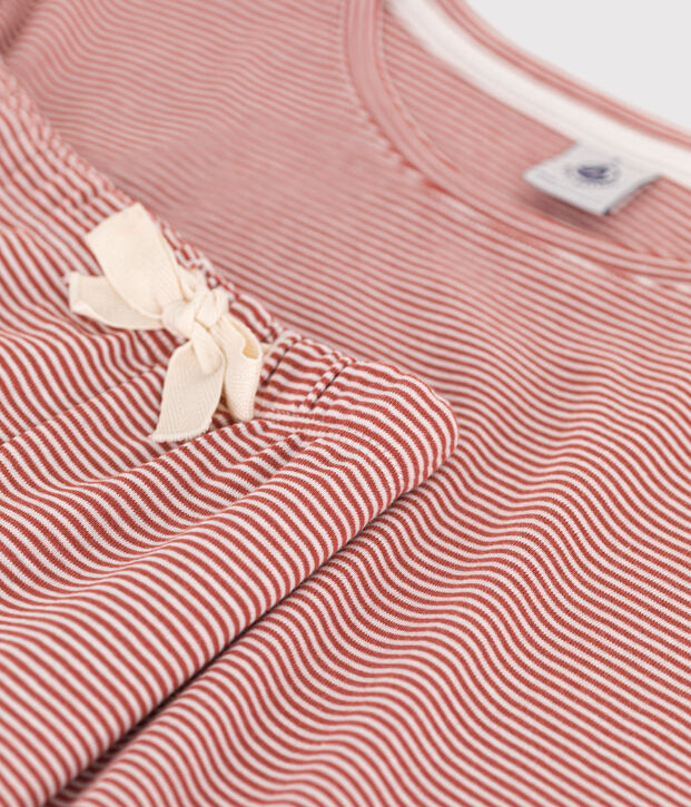 Pyjama short et tee-shirt en coton ray&eacute; femme marron/blanc