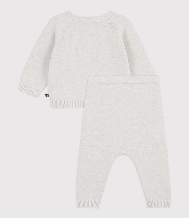 Ensemble 2 pi&egrave;ces b&eacute;b&eacute; en tricot coton &agrave; motif ourson beige chin&eacute;