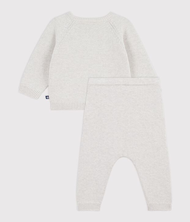 Ensemble 2 pi&egrave;ces b&eacute;b&eacute; en tricot laine et coton et motif ourson beige chin&eacute;