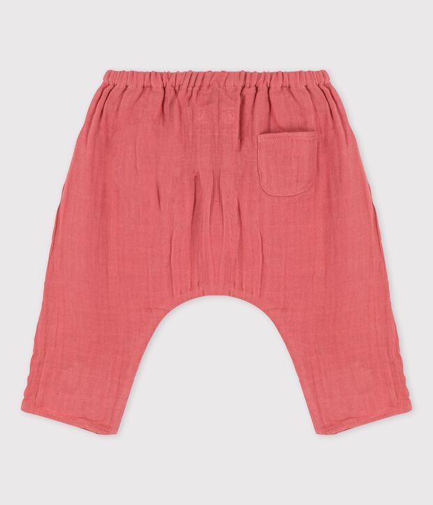 Pantalon sarouel uni en gaze de coton bio b&eacute;b&eacute; rose