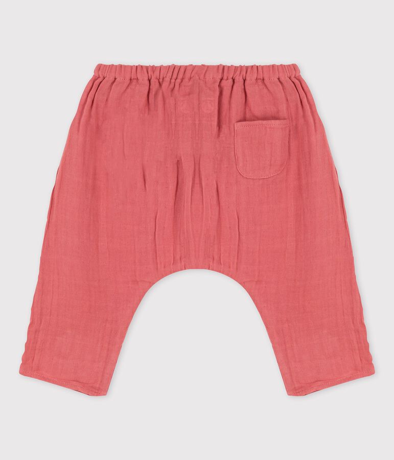 Pantalon sarouel uni en gaze de coton bio b&eacute;b&eacute; rose PAPAYE