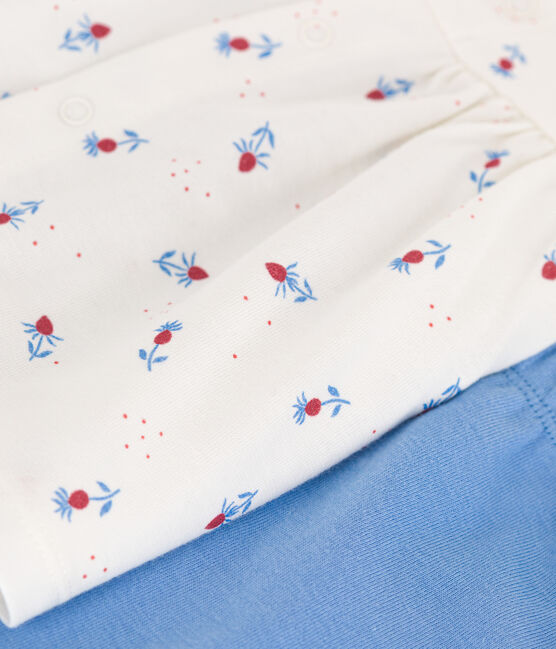 Ensemble naissance deux pièces en coton avec blouse volanté blanc MARSHMALLOW/blanc MULTICO
