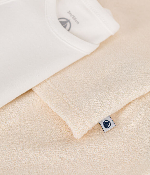 Ensemble 3 pi&egrave;ces en bouclette &eacute;ponge b&eacute;b&eacute; &eacute;cru