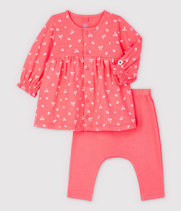 Robe legging &agrave; cerises b&eacute;b&eacute; en tubique en coton biologique orange/rose