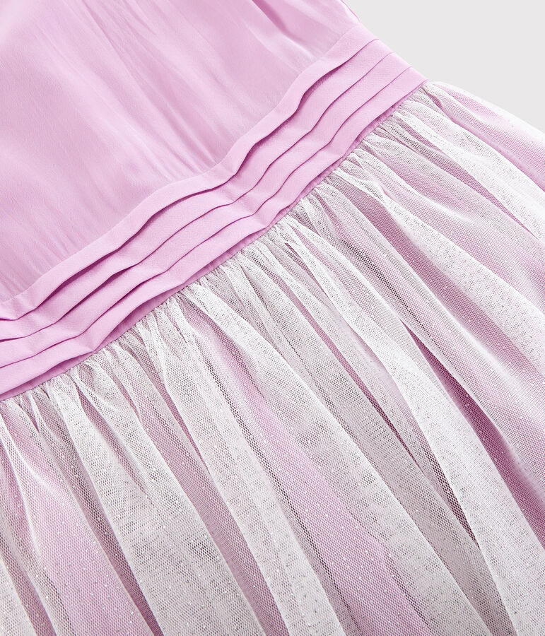 Robe c&eacute;r&eacute;monie en cr&ecirc;pe et tulle enfant fille rose