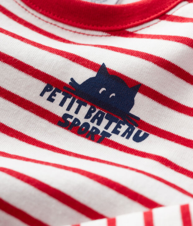 Tee-shirt ray&eacute; en coton b&eacute;b&eacute; blanc/rouge