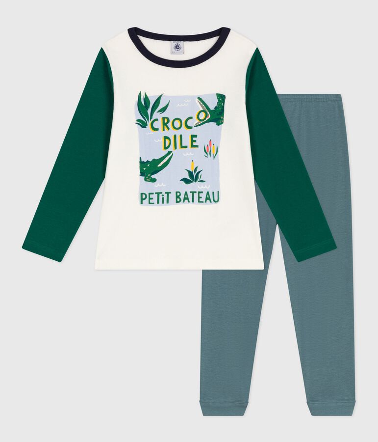 Pyjama enfant en coton bicolore bleu/multicouleur