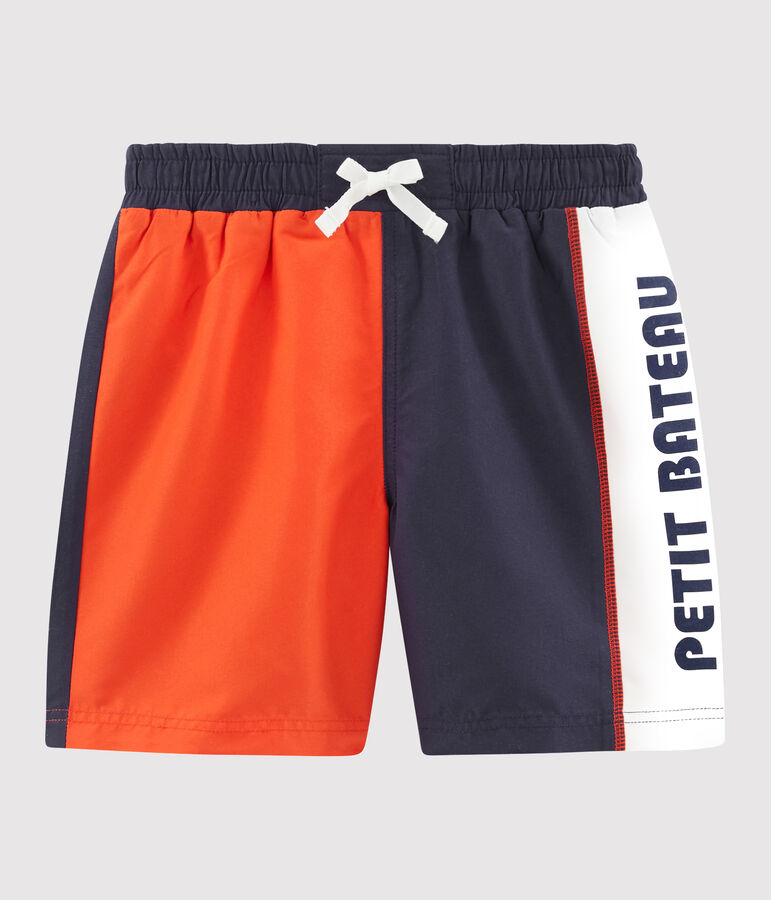 Short de plage effet colorblock enfant gar&ccedil;on bleu TOUAREG/orange SPICY