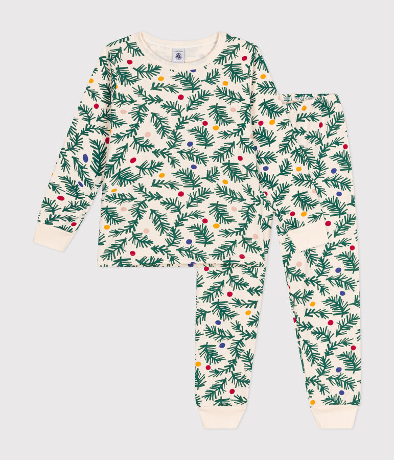 Pyjama en molleton gratt&eacute; imprim&eacute; sapin de No&euml;l enfant blanc AVALANCHE/ MULTICO