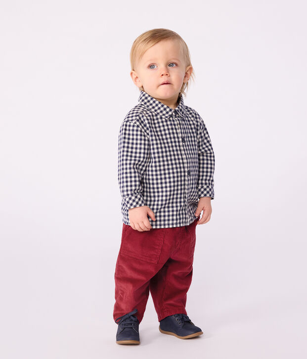 Chemise b&eacute;b&eacute; en flanelle &agrave; carreaux bleu/&eacute;cru