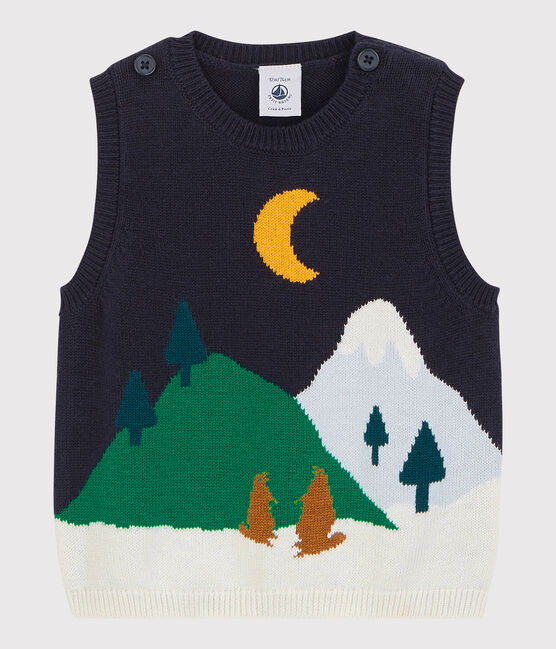Pull laine et coton bébé bleu SMOKING