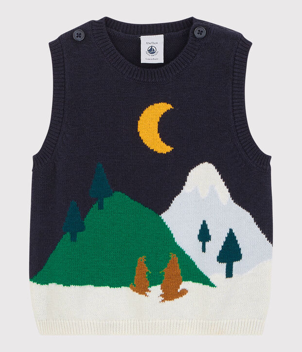 Pull laine et coton b&eacute;b&eacute; bleu marine