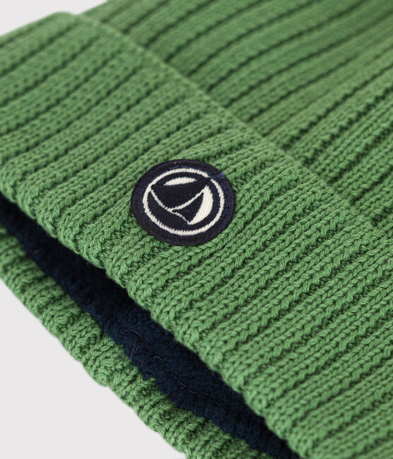 Bonnet en tricot doublé en polaire enfant garçon-fille vert PALMERAIE
