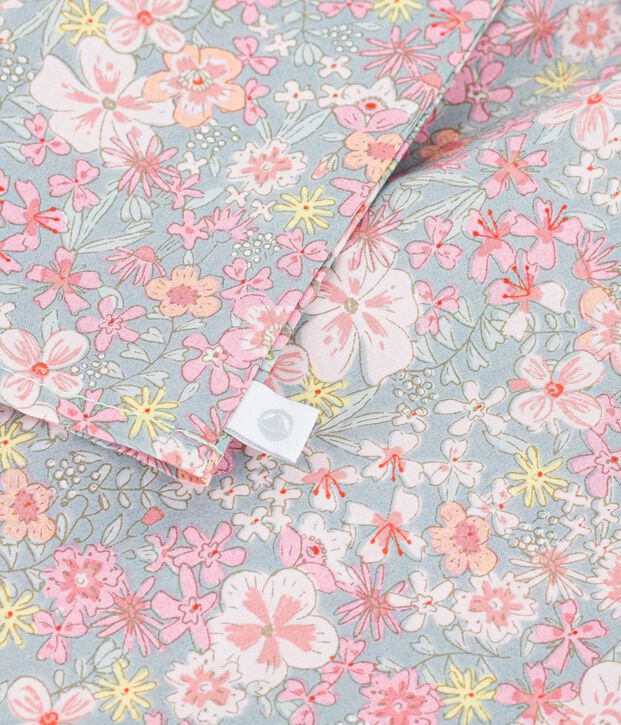 Blouse b&eacute;b&eacute; en coton manches courtes imrpim&eacute;e fleurs bleu/multicouleur