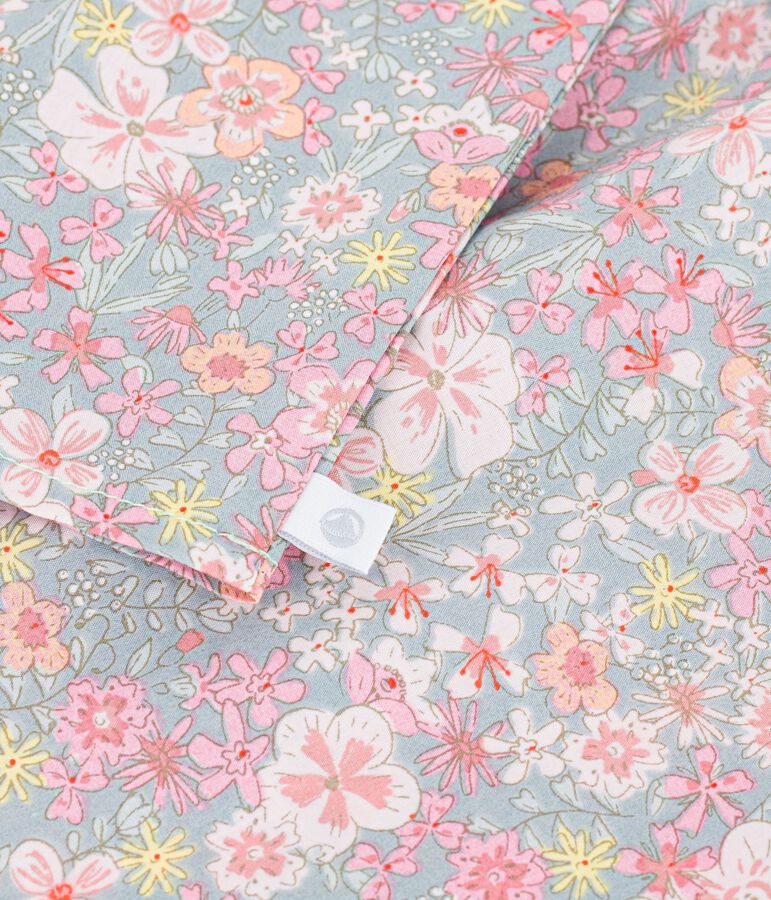 Blouse b&eacute;b&eacute; en coton manches courtes imrpim&eacute;e fleurs bleu/multicouleur