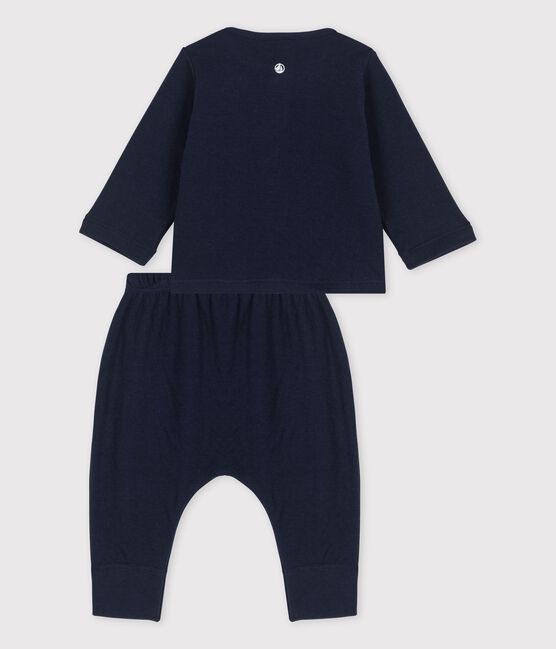 Ensemble 2 pièces uni en tubique bio bébé bleu SMOKING