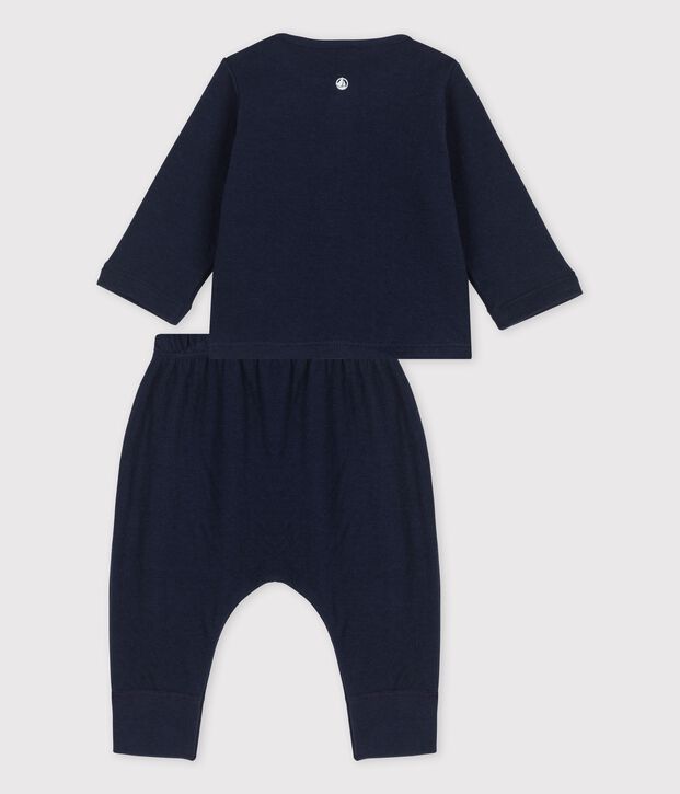 Ensemble 2 pi&egrave;ces uni en tubique bio b&eacute;b&eacute; bleu marine