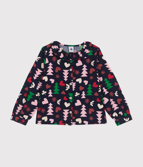 Blouse manches longues en flanelle enfant fille bleu SMOKING/blanc MULTICO